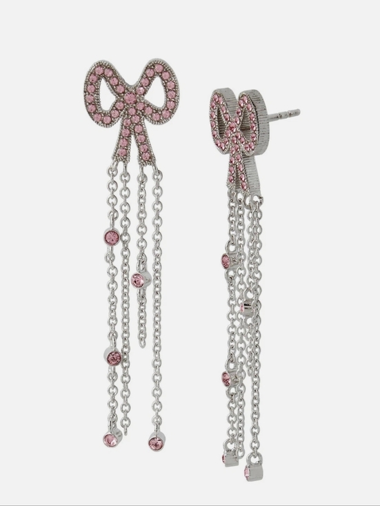 Coach Jewelry - NWT COACH Pink Crystals Pave Silver Stainless Steel Bow Fringe Stud Earrings
